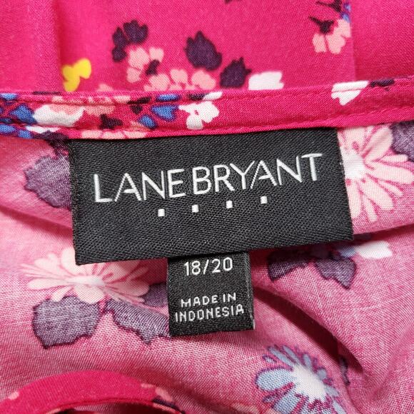 Lane Bryant Top Womens 18/20 Pink Floral V-Neck Flutter Sleeve Preppy Eyelet - Picture 3 of 16